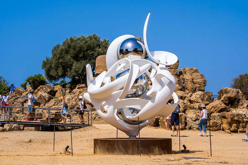 Gianfranco Meggiato Sfera Quantica White at the Garden of the silent muses in Pietrasanta Italy